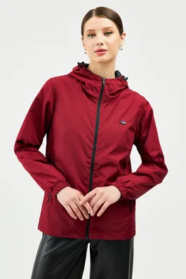 River Club Women's Burgundy Inner Lined Waterproof Hooded Raincoat with Pocket - Windbreaker Jacket