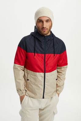 River Club Men's Navy Blue -Red ?-Beige Tri Colors Inner Lined, Water-Resistant Hooded Raincoat with Pocket.