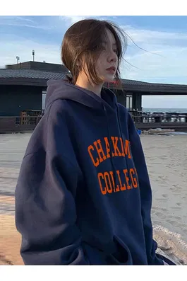 K&H TWENTY-ONE Women's Navy Chakms College Printed Hoodie with Sweatshirt