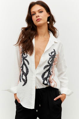 Cool & Sexy Women's White Sequined Shirt Knee 465