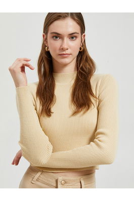 Koton Crop Sweater Half Turtleneck Ribbed