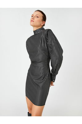 Koton Padded Standing Collar Long Sleeve Mini Dress