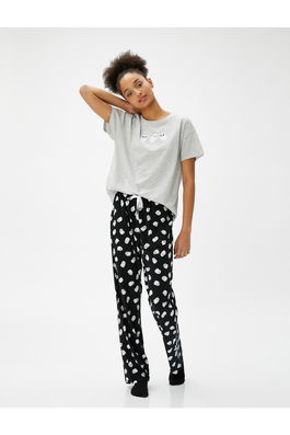 Koton Pajamas Set Short Sleeves, Printed and Relaxed Cut