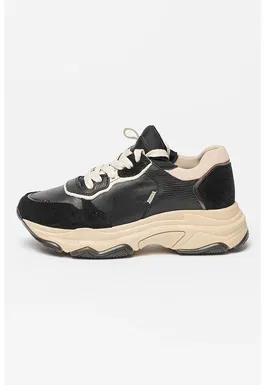 Pantofi sport wedge cu insertii de piele intoarsa