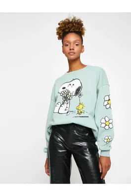 Koton Snoopy Licensed Sweatshirt Crew Neck Long Sleeved Fleece Interior