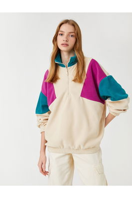 Koton Fleece Sweatshirt Long Sleeve with Zipper Stand-Up Collar