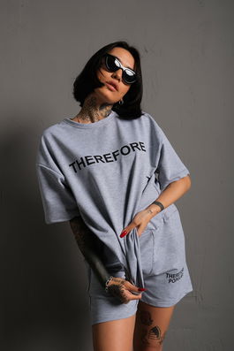K&H TWENTY-ONE Women's Gray Therefore Printed Oversize Shorts Suit