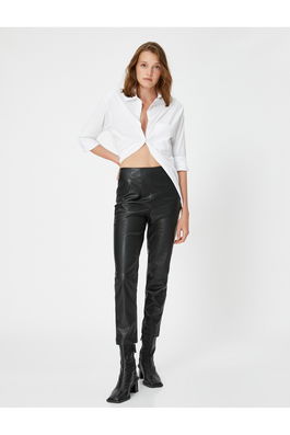 Koton Leather Look Trousers Skinny Leg Ribbed.