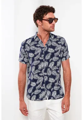 Camasa slim fit cu imprimeu tropical