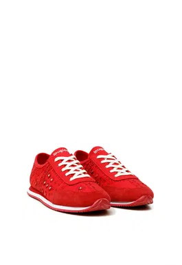 Pantofi sport cu model brodat si garnituri de piele intoarsa