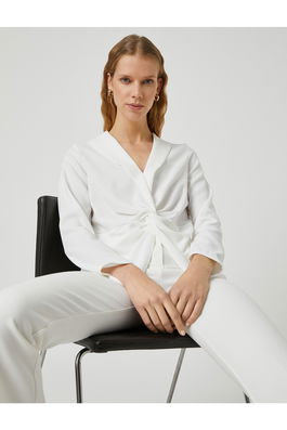 Koton Knot Detailed Blouse Shawl Collar Long Sleeve