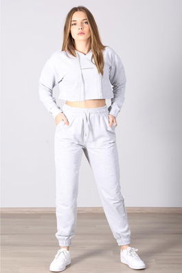 Madmext Women's Gray Mad Girls Printed Hoodie and Tracksuit Set