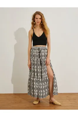 Koton Ethnic Printed Midi Skirt with Tie Waist