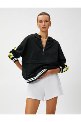 Koton Hoodie Sweatshirt With Half Zipper Garnish