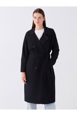 LC Waikiki Women's Trench Coat with Jacket Collar Straight Long Sleeve