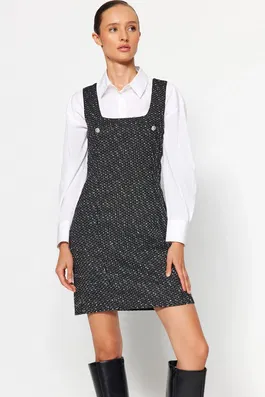 Trendyol Black Tweed Mini Woven Gilet Dress