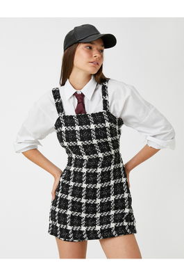 Koton Tweed Shorts Overalls With Straps