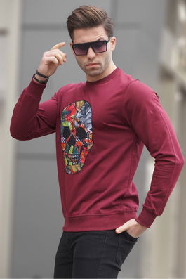 Madmext Men's Printed Claret Red Sweatshirt 4114