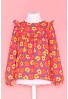 Bluza cu model floral si volane