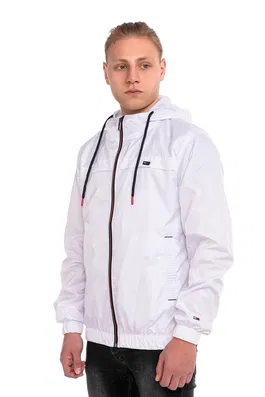 River Club Men's White Waterproof Hooded Raincoat with Lined Pocket - Windbreaker Jacket.