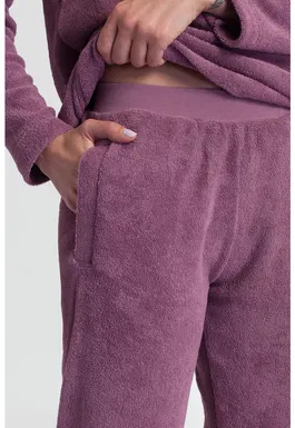 Pantaloni de pijama din amestec de bumbac cu buzunare laterale