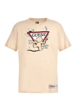 Tricou cu imprimeu logo si decolteu la baza gatului