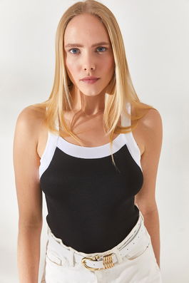 Olalook Women's Black Thick Banded Halterneck Knitwear Blouse