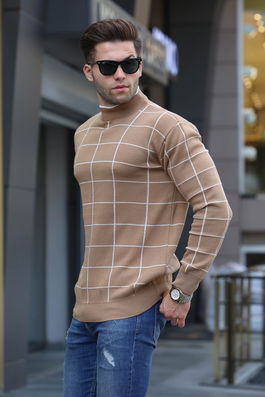 Madmext Beige Checked Knitwear Sweater 5796