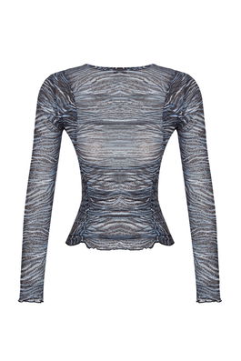 Trendyol Navy Blue Animal Pattern Special Textured Slim Crewneck Blouse