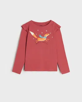Sinsay - Tricou cu mânecă lungă și imprimeu - roz-trandafiriu