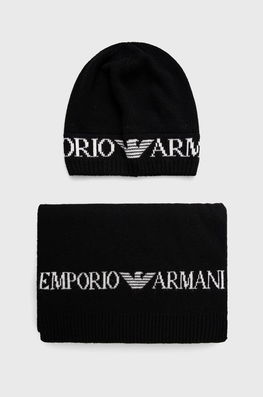 Emporio Armani caciula si esarfa din amestec de lana culoarea negru Barbati
