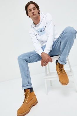 Premium by Jack&Jones bluza barbati, culoarea alb, cu glugă, modelator