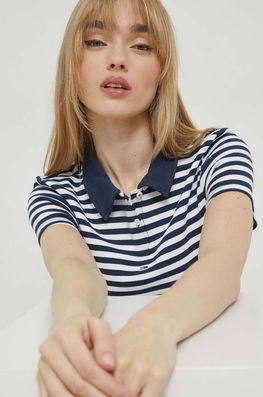 Tommy Jeans tricou polo femei, culoarea albastru marin bleumarin Dama