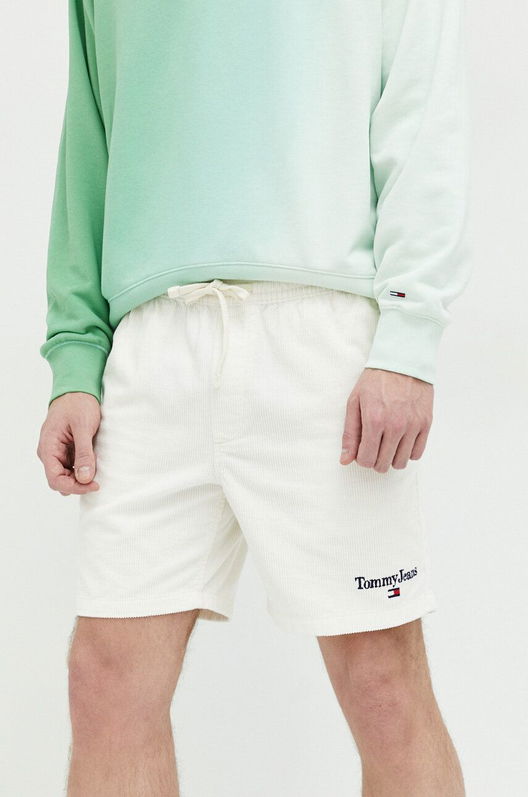 Tommy Jeans pantaloni scurti din velur culoarea alb Barbati