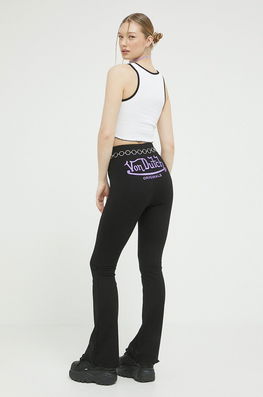 Von Dutch pantaloni femei, culoarea negru, evazati, high waist Dama