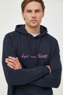 Lyle & Scott hanorac de bumbac barbati, culoarea albastru marin, cu glugă, cu imprimeu bleumarin