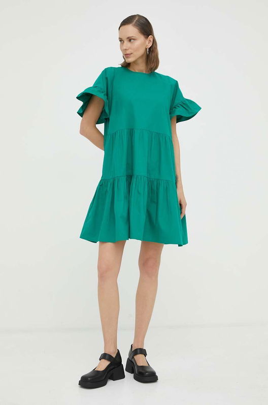2NDDAY rochie din bumbac culoarea verde, mini, evazati Dama