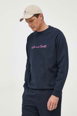 Lyle & Scott hanorac de bumbac barbati, culoarea albastru marin, cu imprimeu bleumarin