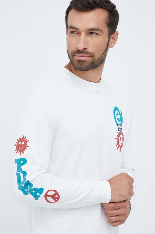 Puma longsleeve din bumbac culoarea bej, cu imprimeu Barbati