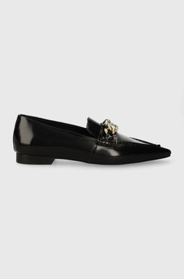 Tommy Hilfiger balerini de piele TH CHAIN POINTY BALLERINA culoarea negru, FW0FW07510 Dama