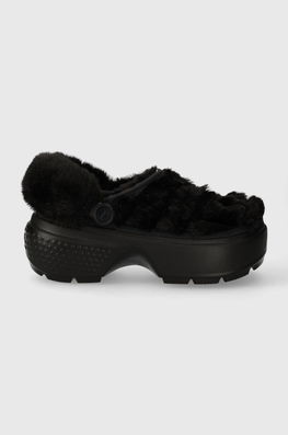 Crocs papuci Stomp Lined Quilted Clog femei, culoarea negru, cu platforma, 208938 Dama