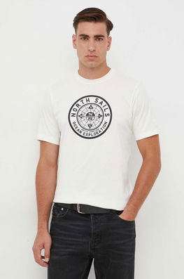 North Sails tricou din bumbac barbati, culoarea bej, cu imprimeu