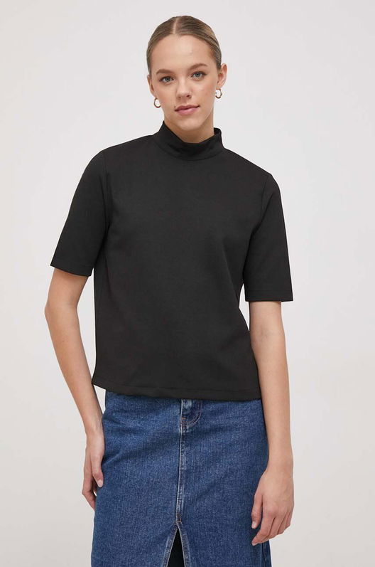 United Colors of Benetton tricou femei, culoarea negru, cu turtleneck Dama