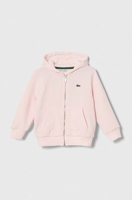 Lacoste bluza copii culoarea roz, cu glugă, neted , Cu fermoar Dama