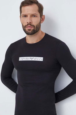 Emporio Armani Underwear longsleeve lounge culoarea negru, cu imprimeu Barbati