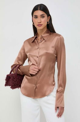 Pinko camasa de matase culoarea bej, cu guler clasic, regular Dama