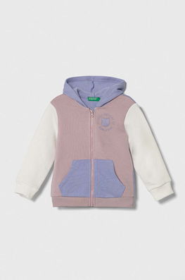 United Colors of Benetton bluza copii culoarea violet, cu glugă, cu imprimeu , Cu fermoar Dama