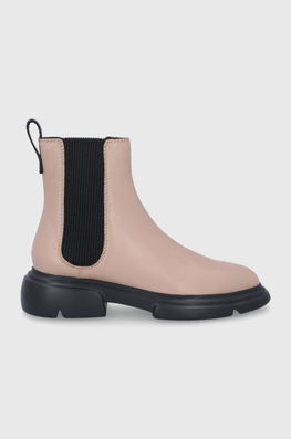 Emporio Armani Ghete Chelsea de piele femei, culoarea bej, cu toc plat Dama