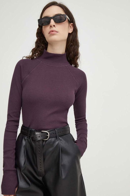 G-Star Raw longsleeve din bumbac culoarea violet, cu turtleneck Dama