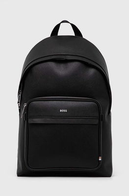 BOSS ghiozdan de piele barbati, culoarea negru, mare, neted